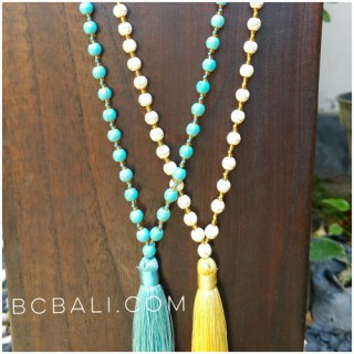 prayer neklaces tassels with ceramic beaded blue yellow